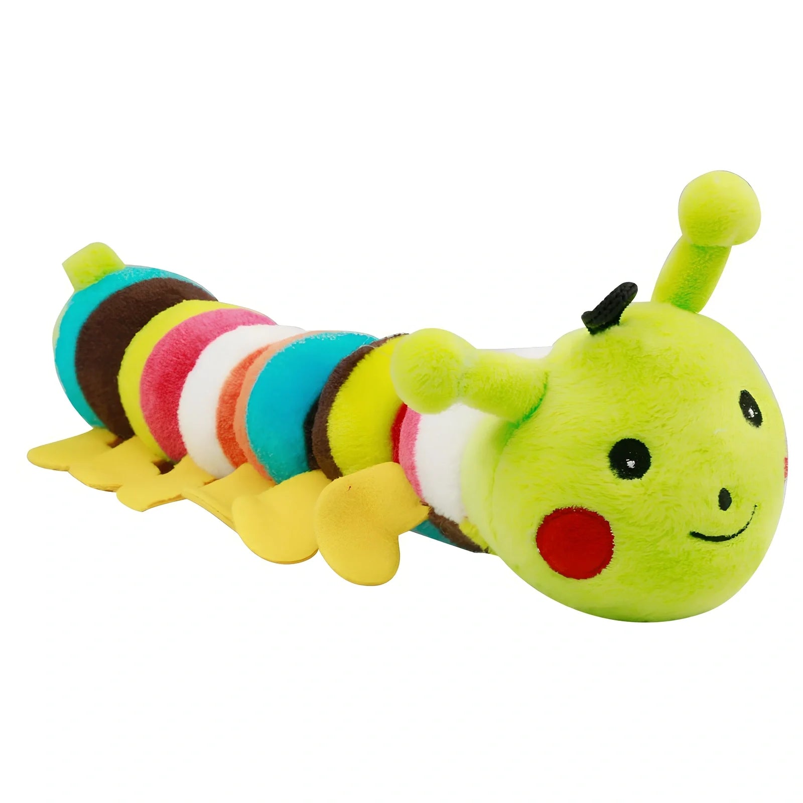28cm green caterpillar sound toy with molar plush texture for dogs and cats, noil cloth exterior