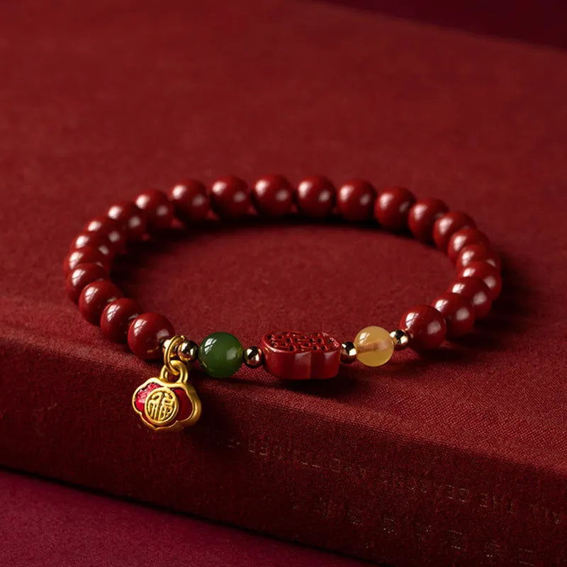 Emperor Sandstone bracelet with Fu character in New Chinese Style design