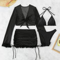 Black long-sleeve women's bikini set for swimming and beach sports