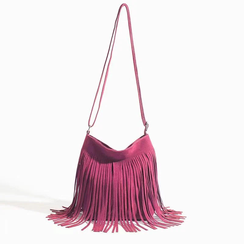 Artistic Tassel Shoulder Bag in various colours showcasing literary style and tassel detail