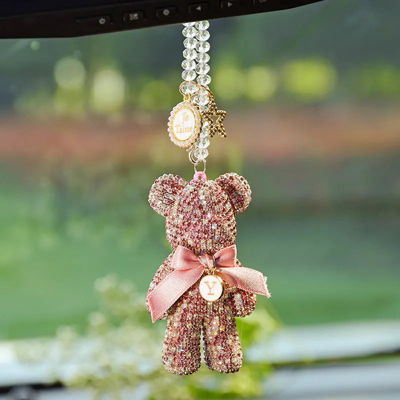 Diamond-embedded Violent Bear design car rearview mirror pendant in 5x9cm size