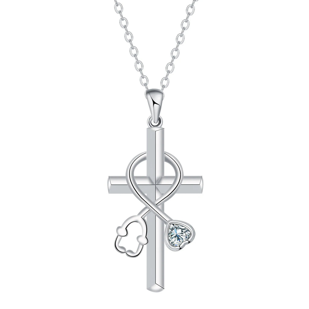 Women's copper necklace with stethoscope pendant and cross chain design