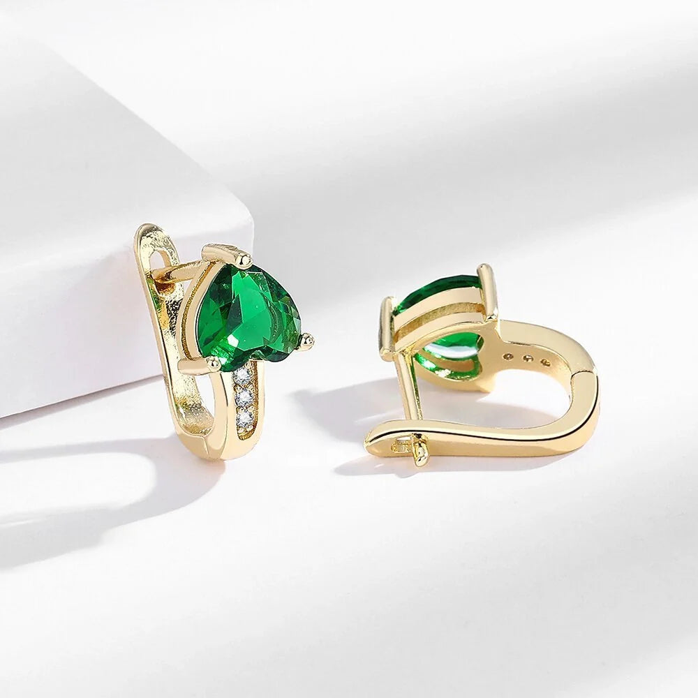 Loving Heart Zircon Ear Clips in white gold and yellow gold with diamond accents