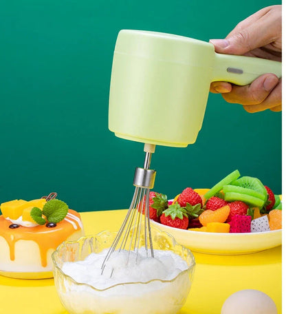 Versatile 2-in-1 Electric Hand Mixer with Whisk and Food Processor Attachments for Blending, Whisking, and Chopping