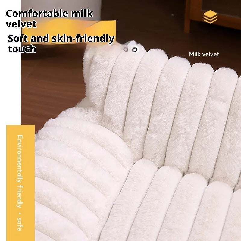 Cat sofa rabbit plush pet thickened large kennel in milky white with soft cloth material