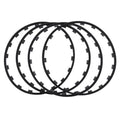 Set of four nylon wheel hub protection rings in assorted colours for 16 to 20-inch wheels.