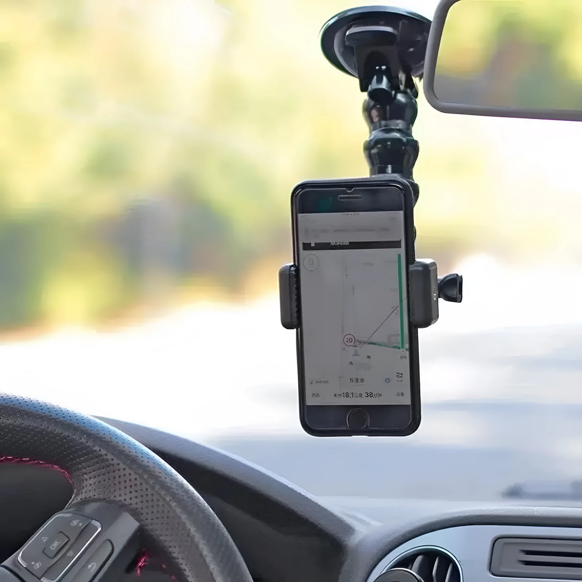 Lightweight plastic car shooting bracket mobile phone holder, black, with four-section adjustable arms for dash cam video recording