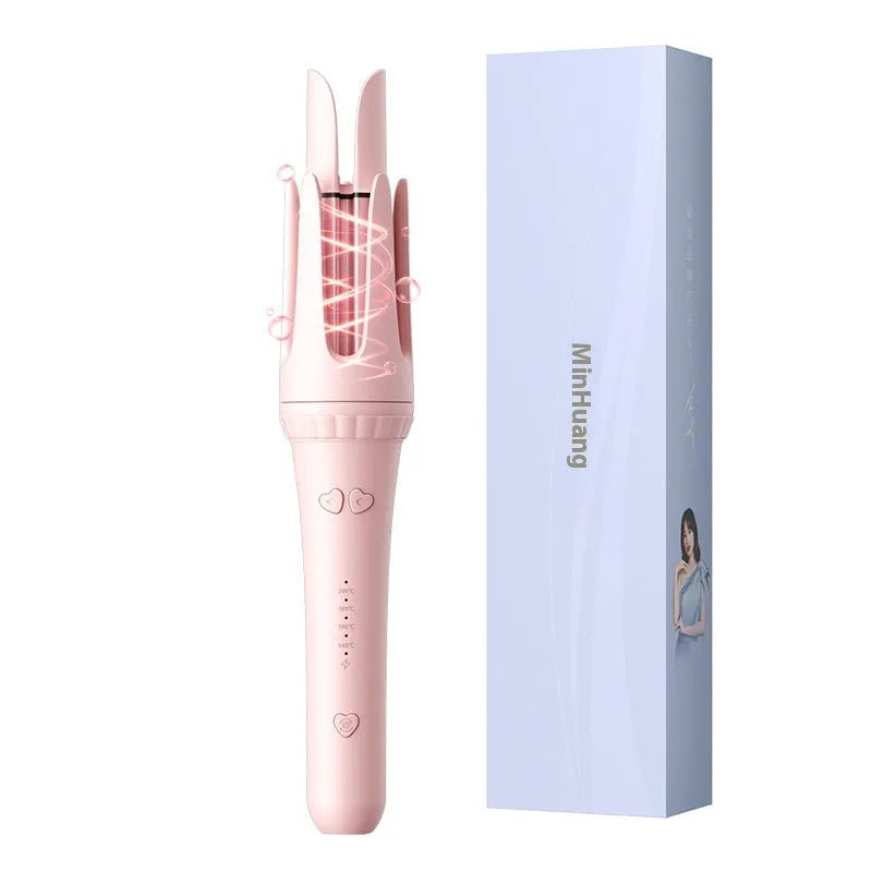 Light purple and pink 32mm automatic hair curler with anion technology and styling clips.