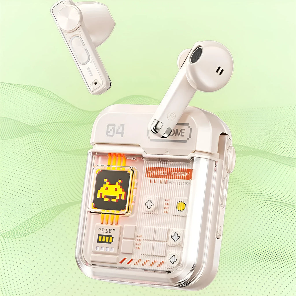 Retro video game Bluetooth headset in black with breathing light, portable plastic design