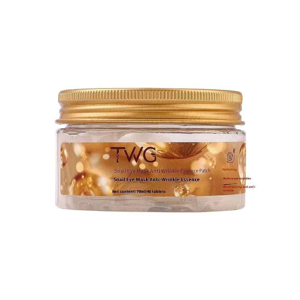 Snail essence eye mask box containing 40 tablets for dark circles and fine line treatment