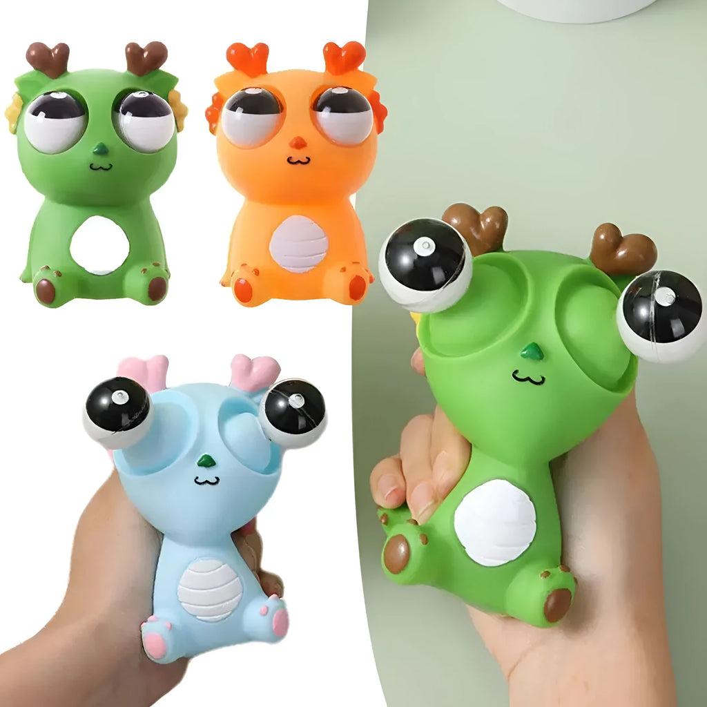 Cute staring dragon eyeball burst squeeze toy in orange colour on white background