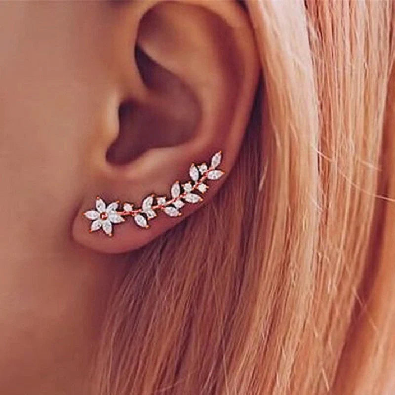 Floral diamond earrings for women in white gold, gold, and rose gold finishes