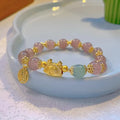 Women's floral glazed bracelet with electroplated glass beads in red, pink, and white pearl colours featuring zodiac animal modelling.