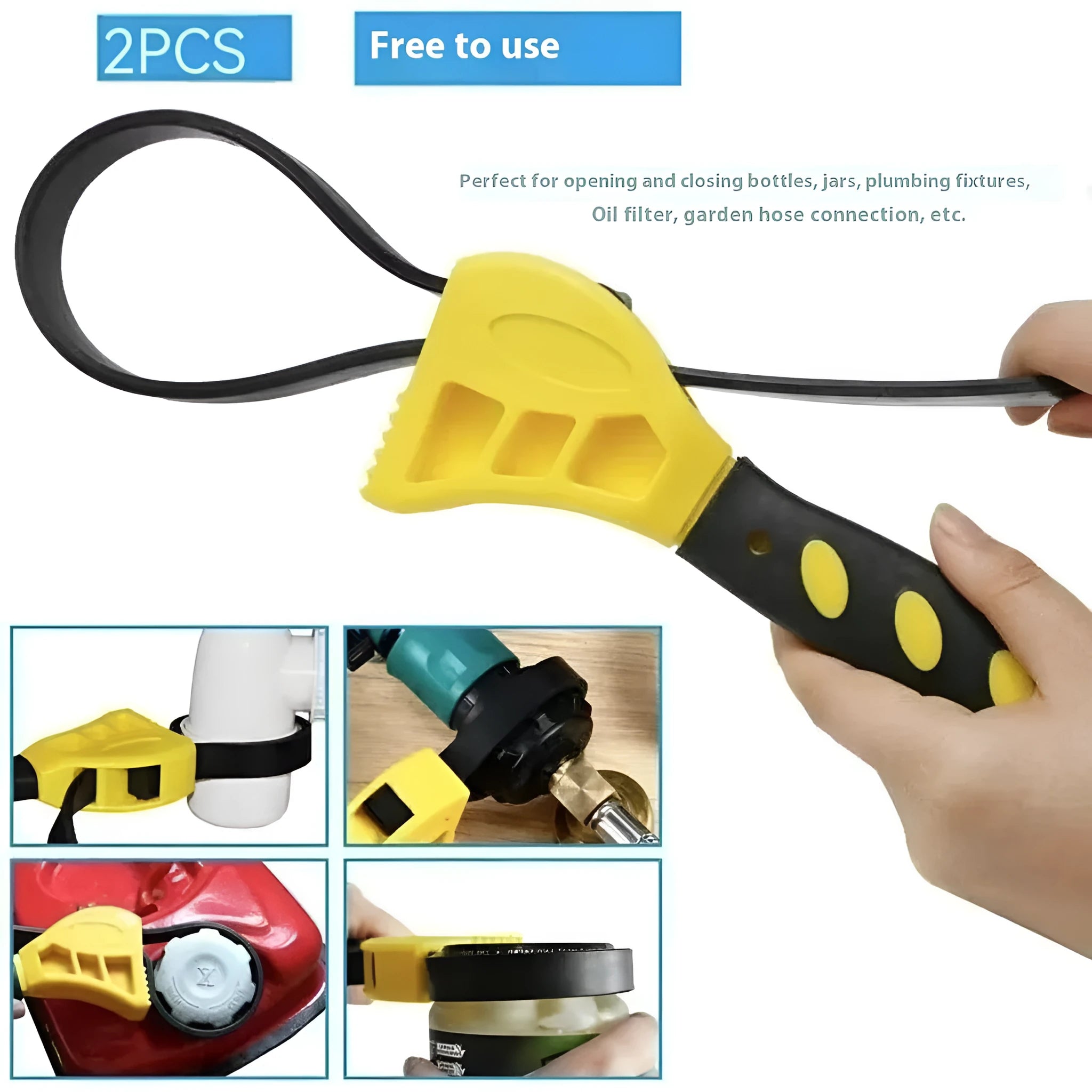 A black adjustable rubber strap wrench set showing 6-inch and 8-inch sizes on a white background.