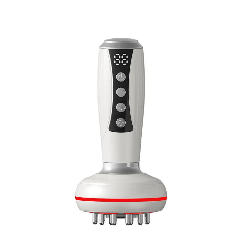 Electric full body heating massage instrument with meridian brush in white colour showing variable speed controls
