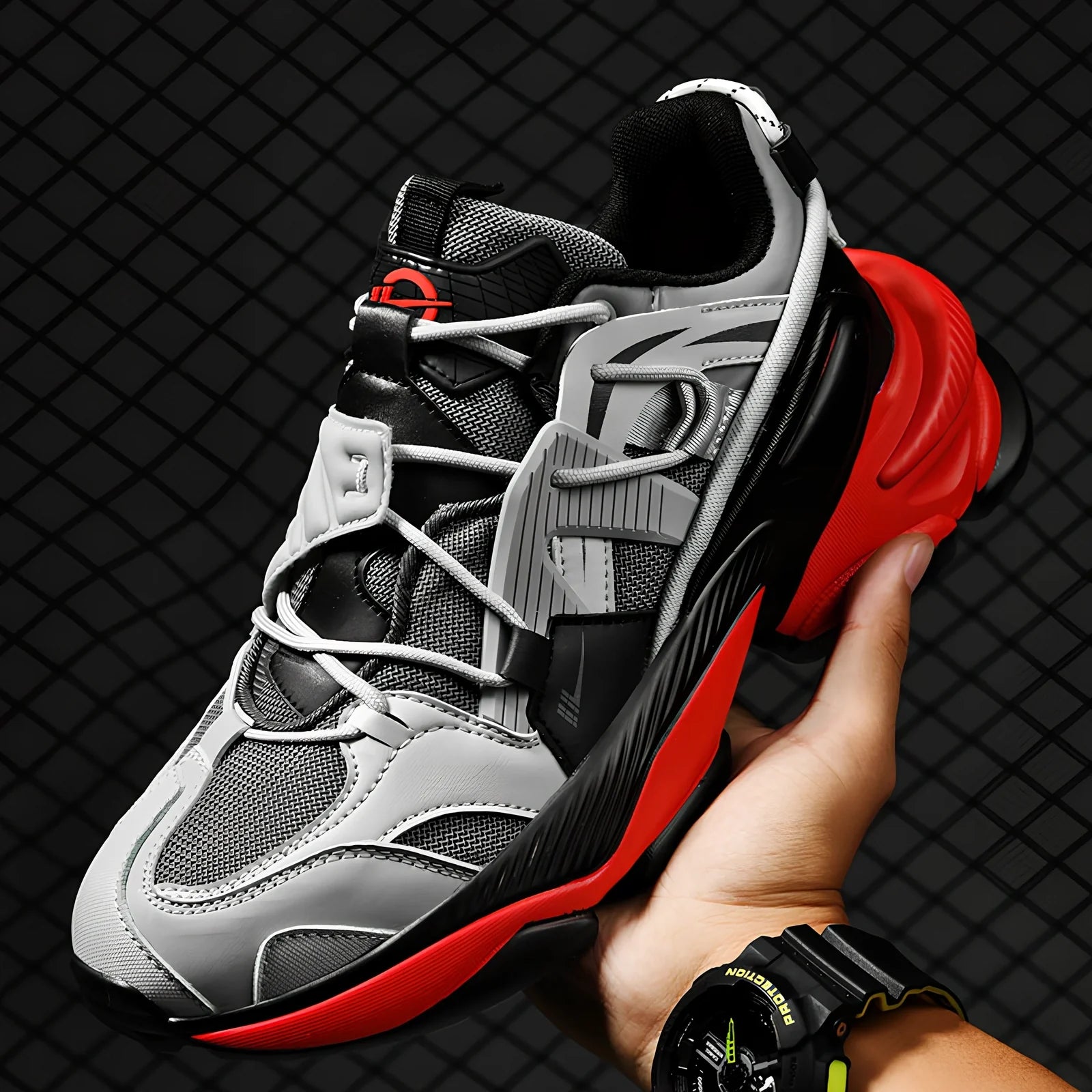 Thick soled sports shoes in beige with 4-6cm height boost, breathable synthetic leather upper and lightweight PU sole, size 36-45