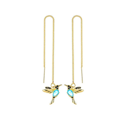 Little Bird Drop Hummingbird Earrings with Crystal Pendant in three finishes