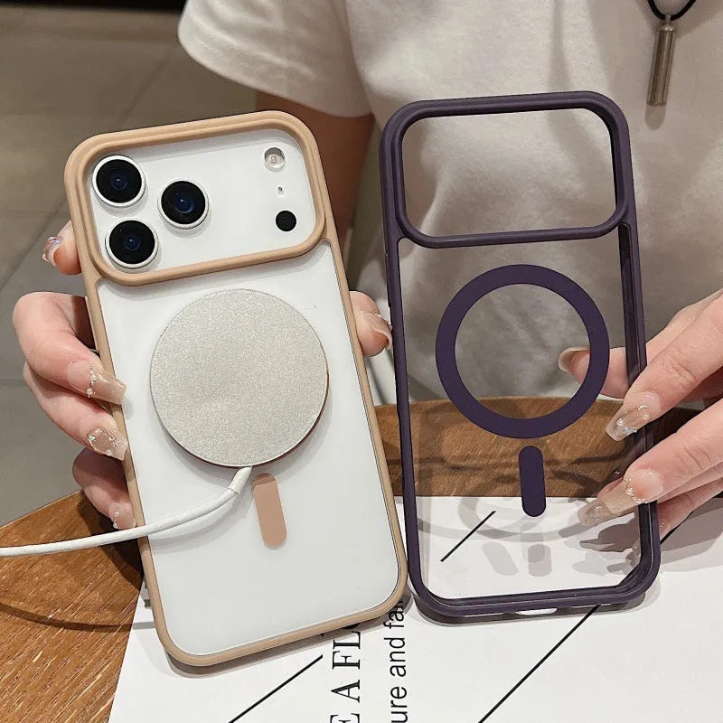 Magnetic acrylic transparent phone case with large hole silicone bumper in Graphite Black for iPhone