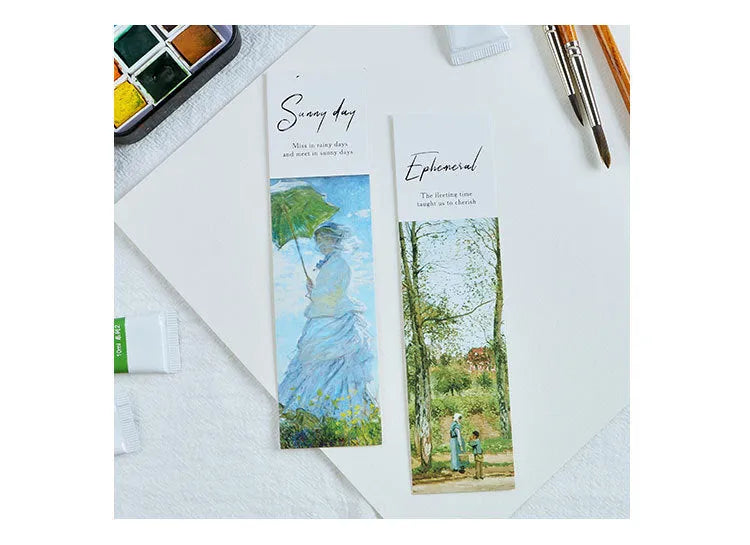 Pack of 30 thick white cardboard bookmarks with various illustrated designs