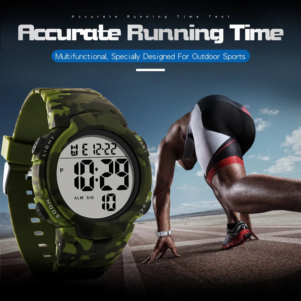 Waterproof male student sports electronic watch with digital display and plastic band