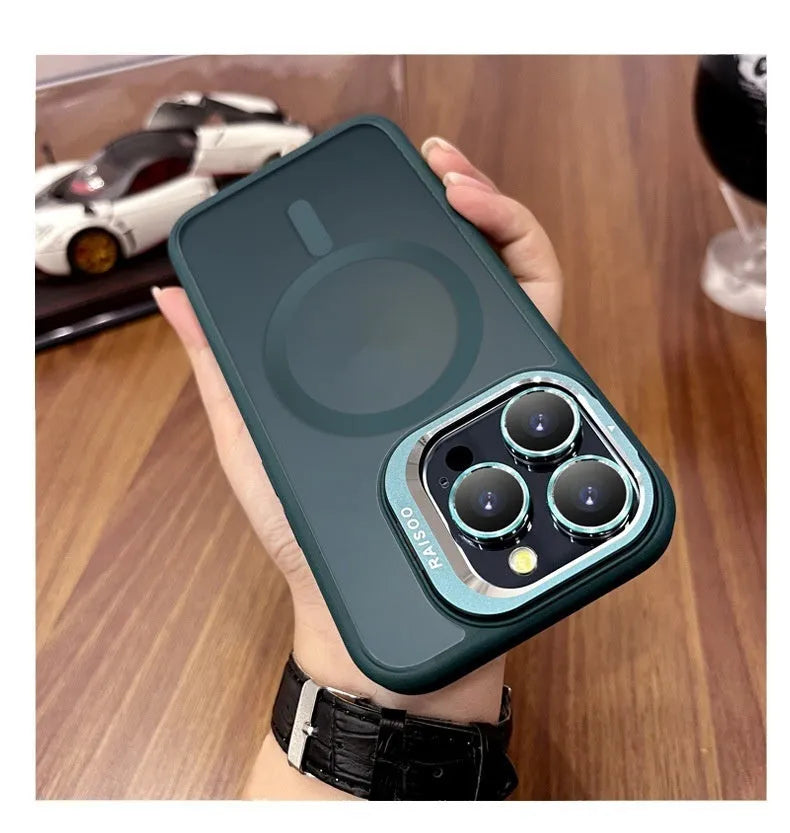 Frosted TPU magnetic phone case with built-in kickstand for iPhone 15 and 14 series