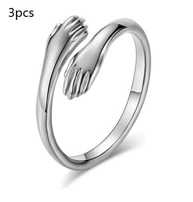 Adjustable Alloy Hands Hug Ring in silver and gold with geometry design