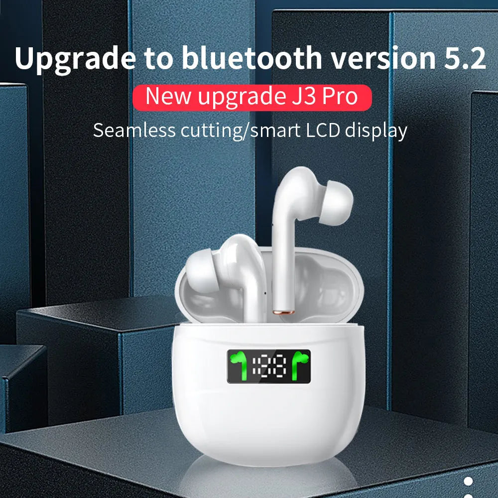 Bluetooth headset sports headset earplug style with power display in White and Black on white background