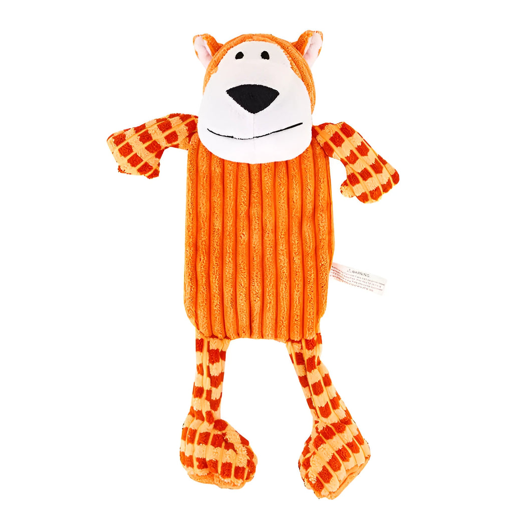 Green and orange immortal squeaker plush dog toy for aggressive chewers
