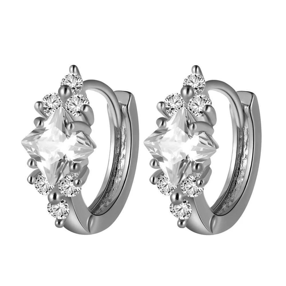 Personalised square zircon earrings in gold, silver, and coloured zircon options