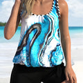 Blue tie-dyed floral patterned women's swimsuit briefs with matching top