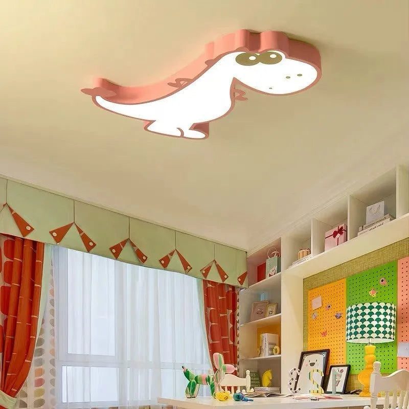 Cartoon dinosaur design ceiling light with PVC shade on aluminium base, 48cm diameter.
