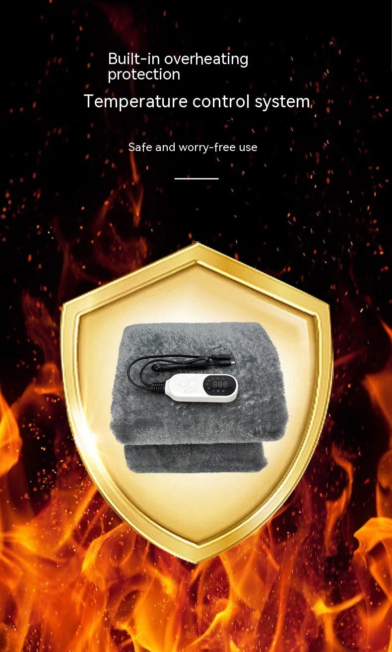 Grey 12V car electric blanket with cigarette lighter plug and temperature control for vehicle seats