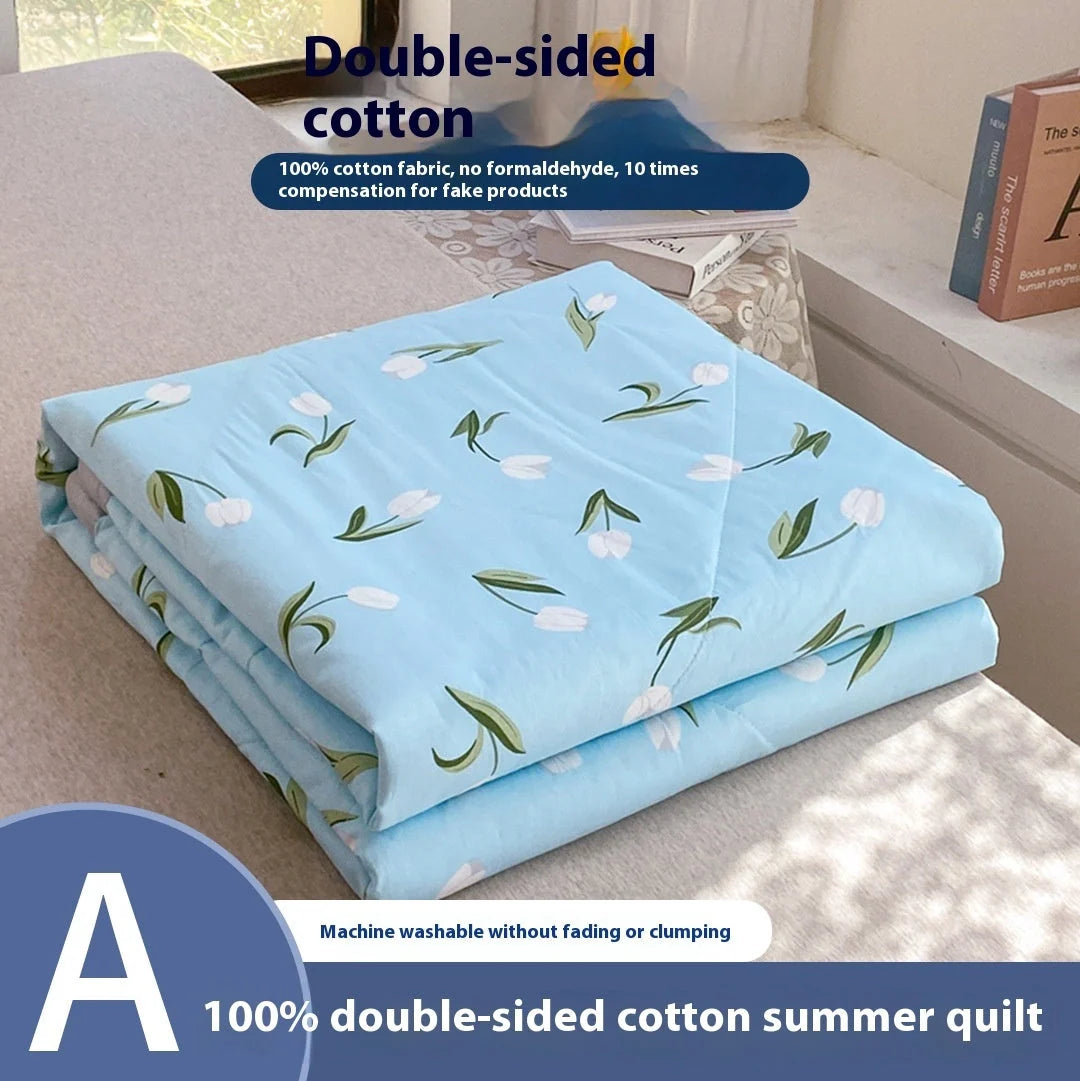 Double-sided cotton summer blanket with vibrant prints and antibacterial protection