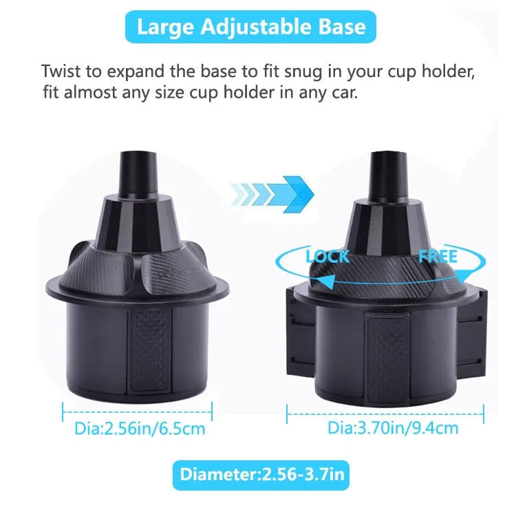 Adjustable car water cup-bit mobile phone holder with 4.5-9.5cm clamp for Apple Huawei Xiaomi