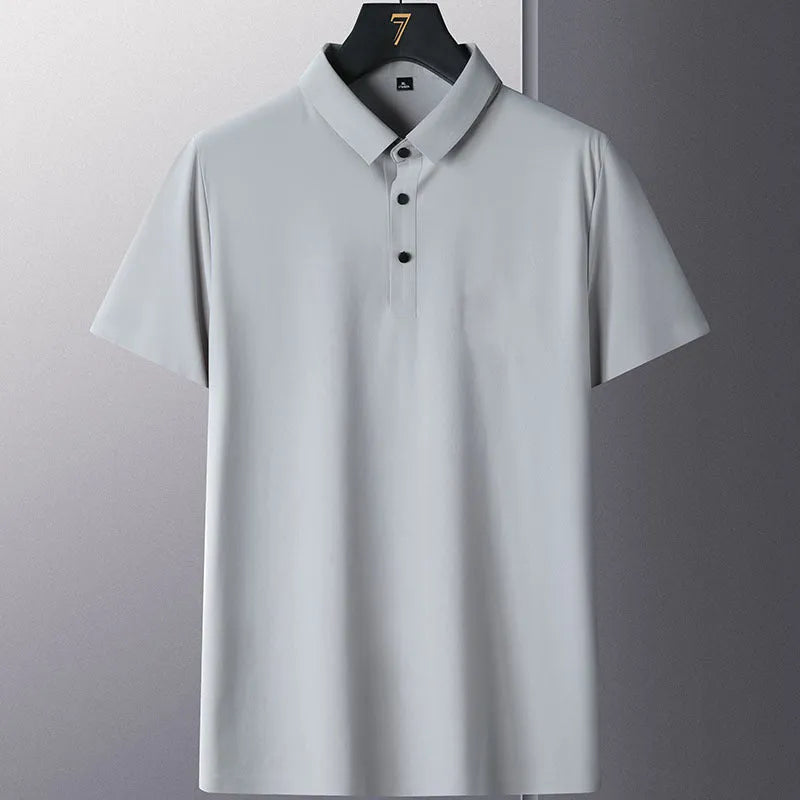 Men's non-ironing solid colour short sleeve business casual shirt in nylon fabric.