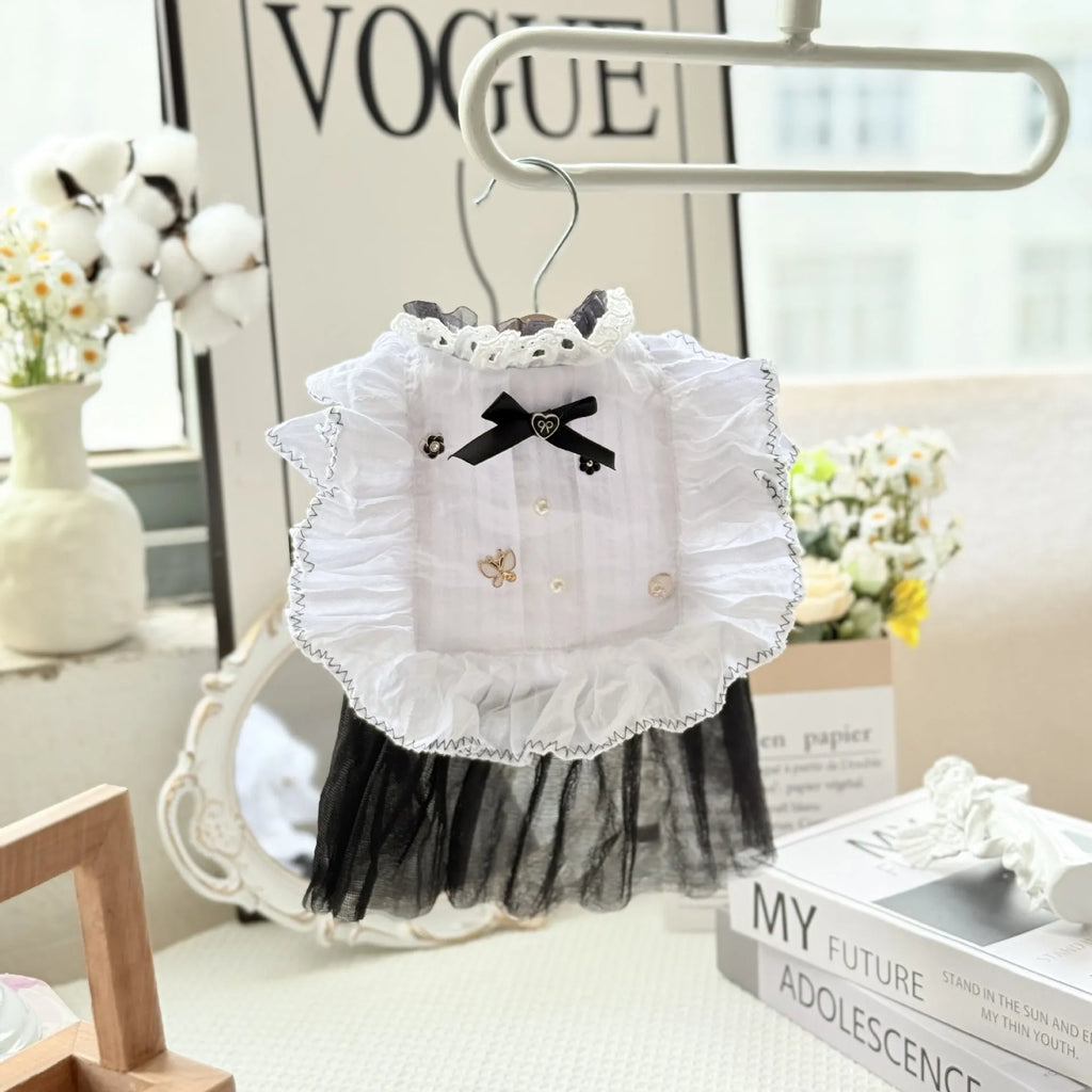 White polyester waltz gauze skirt dog clothing on a mannequin, showing princess style.
