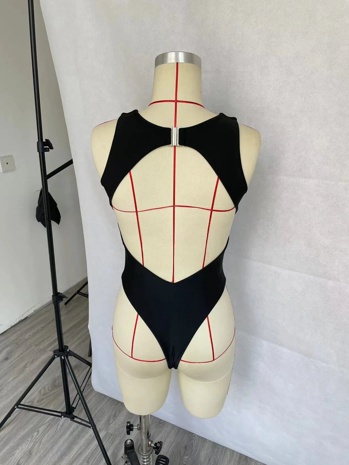 Black solid colour one-piece swimsuit for women with polyester fabric construction