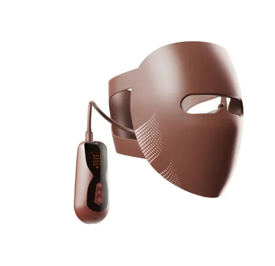 Rechargeable 9D spectrum LED skin rejuvenation mask with 320 lamp beads, dark coffee liquid silicone construction, four light modes