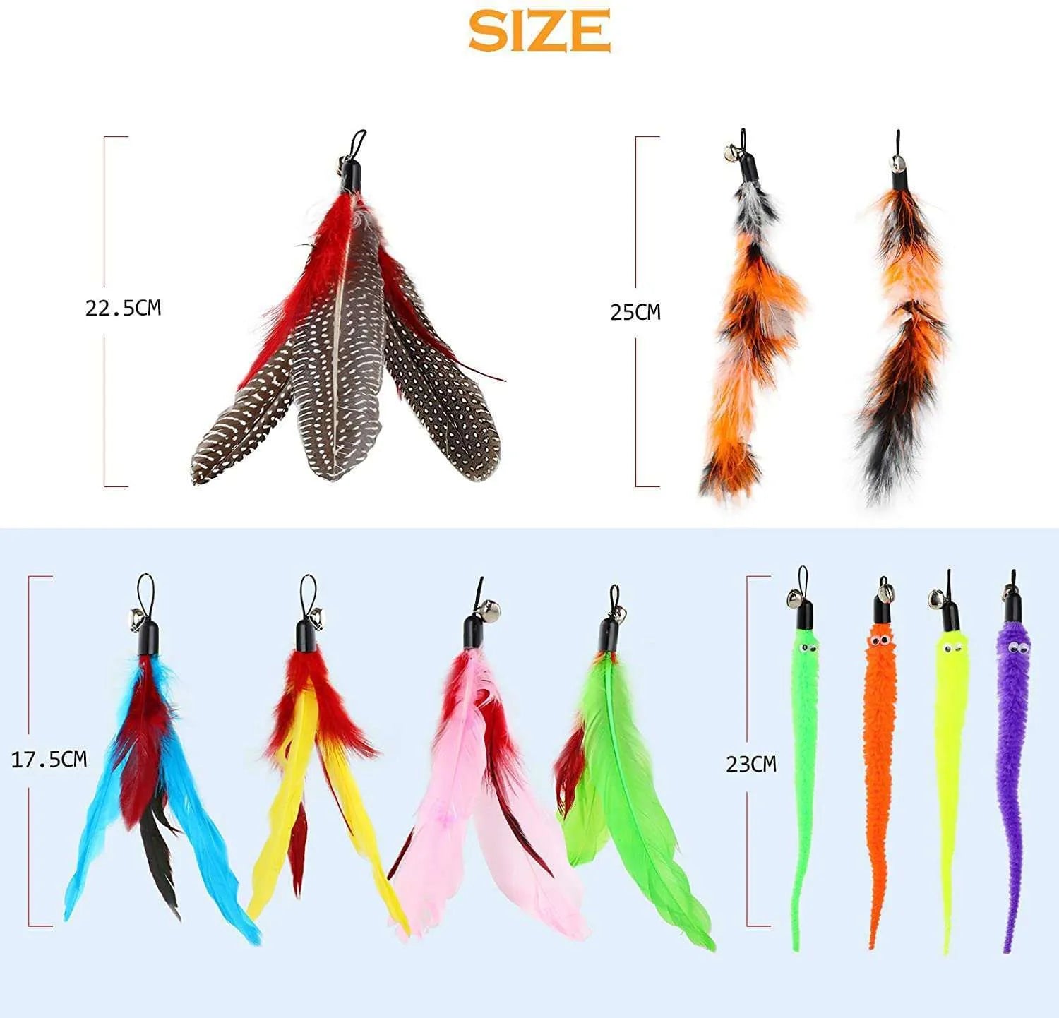 Cat teasing rod set with two extendable wands and ten feather teasing heads