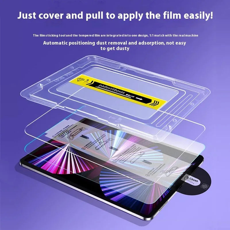 Dust-free warehouse tempered glass HD fullscreen screen protector for iPad showing anti-fall protection