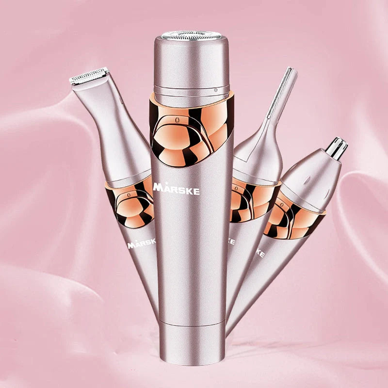 Four-in-one multi-function electric shaver in light fuchsia for versatile hair removal