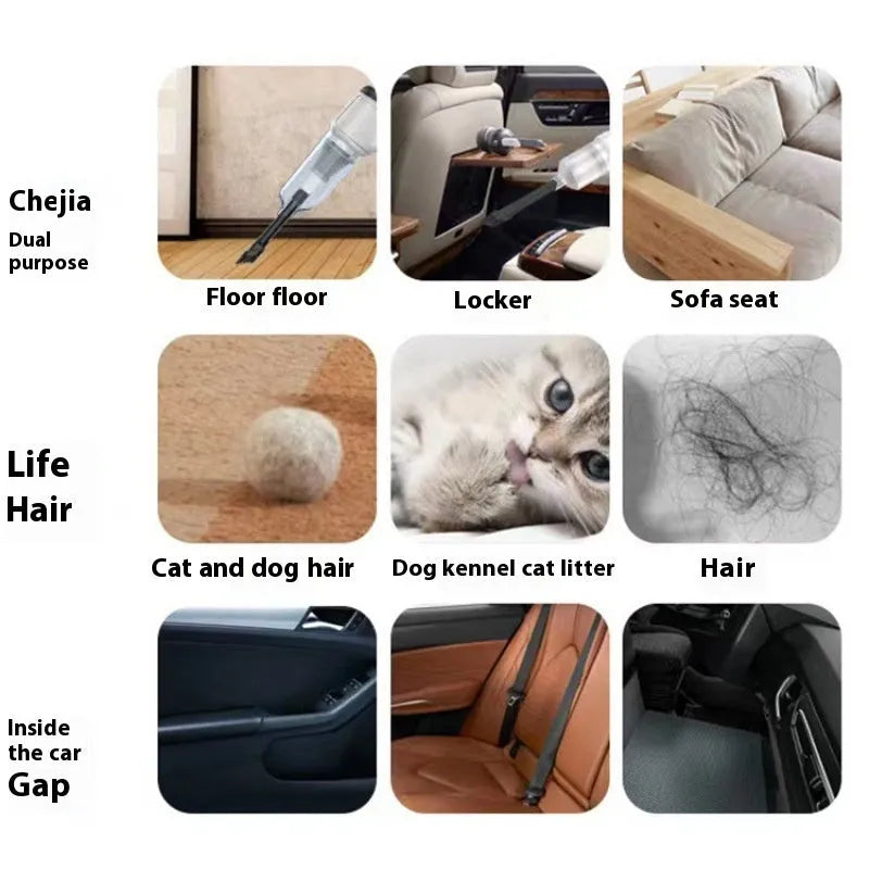 Black handheld wireless car vacuum cleaner with USB charging port