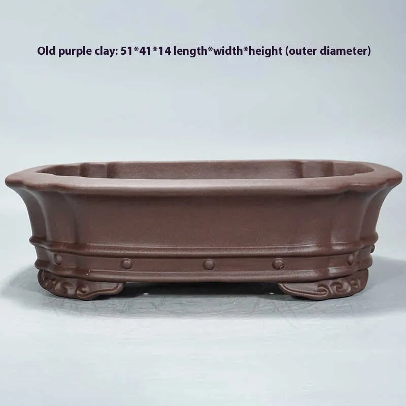 Handmade rectangular purple sand clay begonia flower pot for desktop plants, antique style.