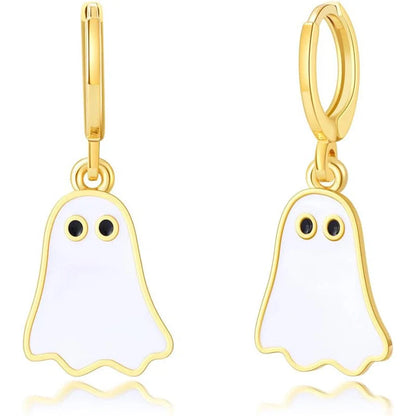 Gold ghost huggie hoop earrings for Halloween, hypoallergenic and lightweight
