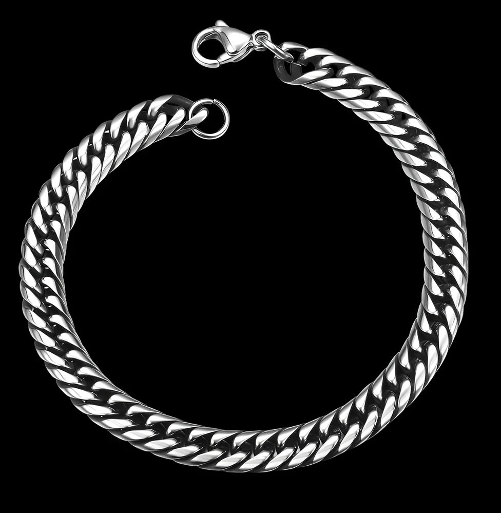 Men's titanium steel bracelet with silver inlay, geometric chain 21.5 cm long and 10 mm wide