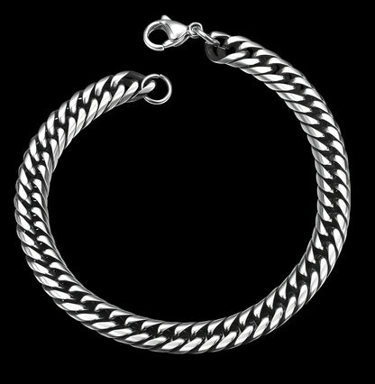 Men's titanium steel bracelet with silver inlay, geometric chain 21.5 cm long and 10 mm wide