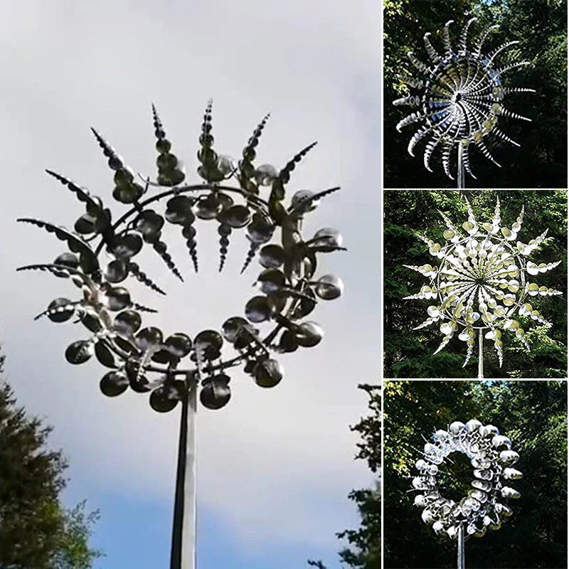 Stainless steel outdoor spinner with mesmerising independent blade rotation, perfect for adding visual interest to Kiwi gardens and patios