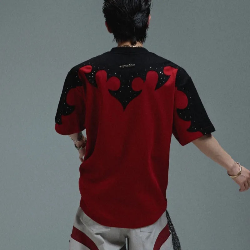 Men's grey cotton short sleeve shirt with burnt flower embroidery and 3D stitching detail.