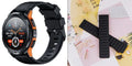 Smart bracelet with 1.43-inch Amoled screen and Bluetooth calling, black and orange options on wrist