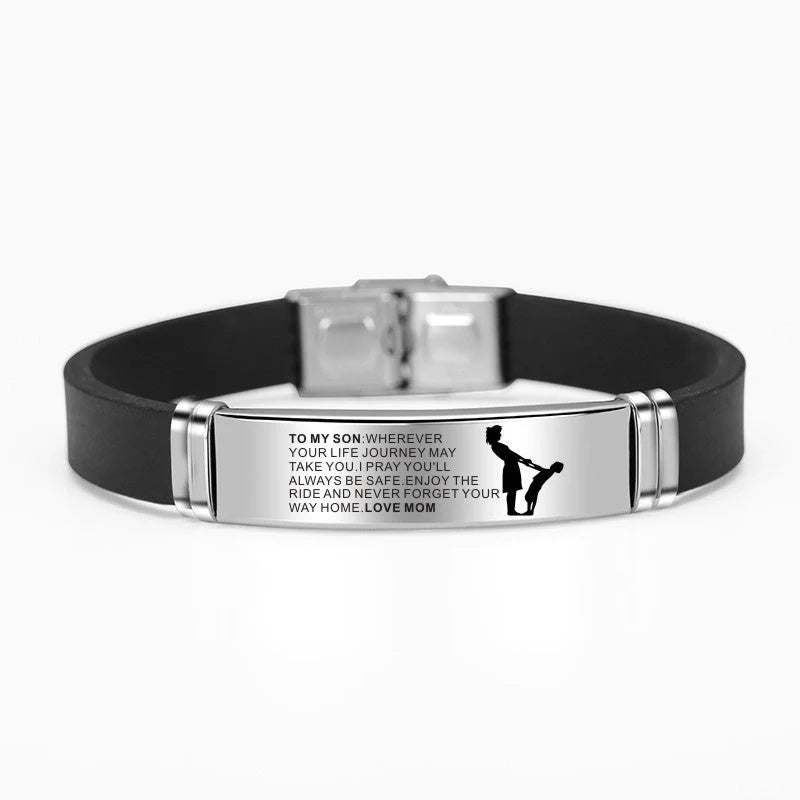 Engraved stainless steel silicone bracelet for family bonds with personal engravings